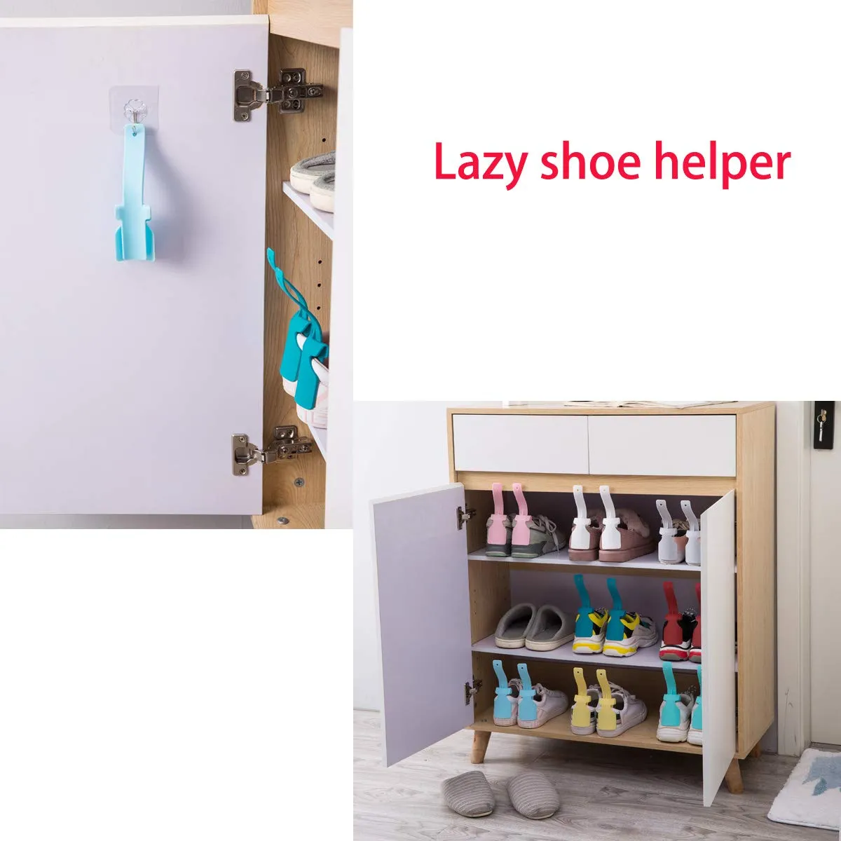 8 Packs Portable Lazy Shoes Helper Shoe Wear Helper Shoe Lifting Helper for Men Women Kids, Sock Slider Handled Shoe Horn for Seniors, Elderly, Disabled, Fits All Shoes, Blue and Grey
