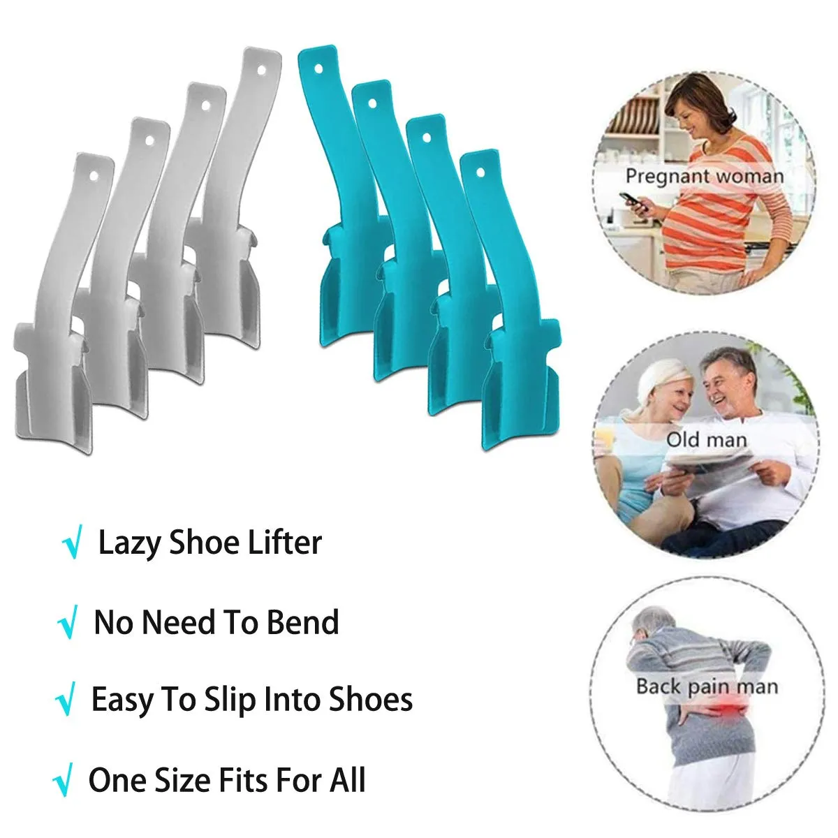 8 Packs Portable Lazy Shoes Helper Shoe Wear Helper Shoe Lifting Helper for Men Women Kids, Sock Slider Handled Shoe Horn for Seniors, Elderly, Disabled, Fits All Shoes, Blue and Grey