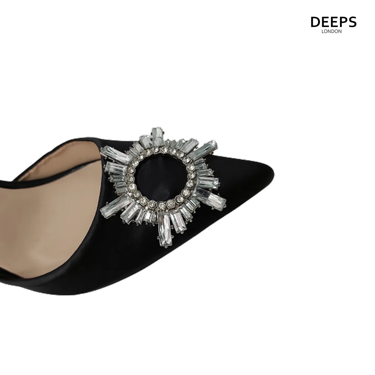 ALANDRA WOMEN'S SATIN DIAMANTE DETAIL COURT SHOES BLACK