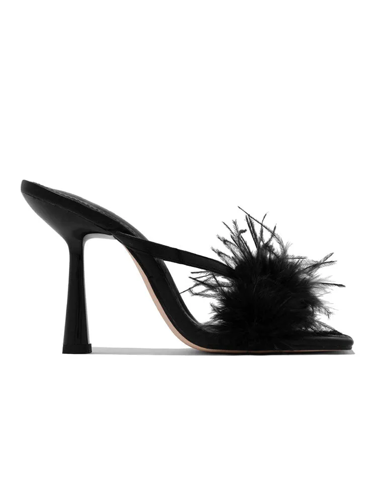 Amozae-Feather Fur High Heel Mules