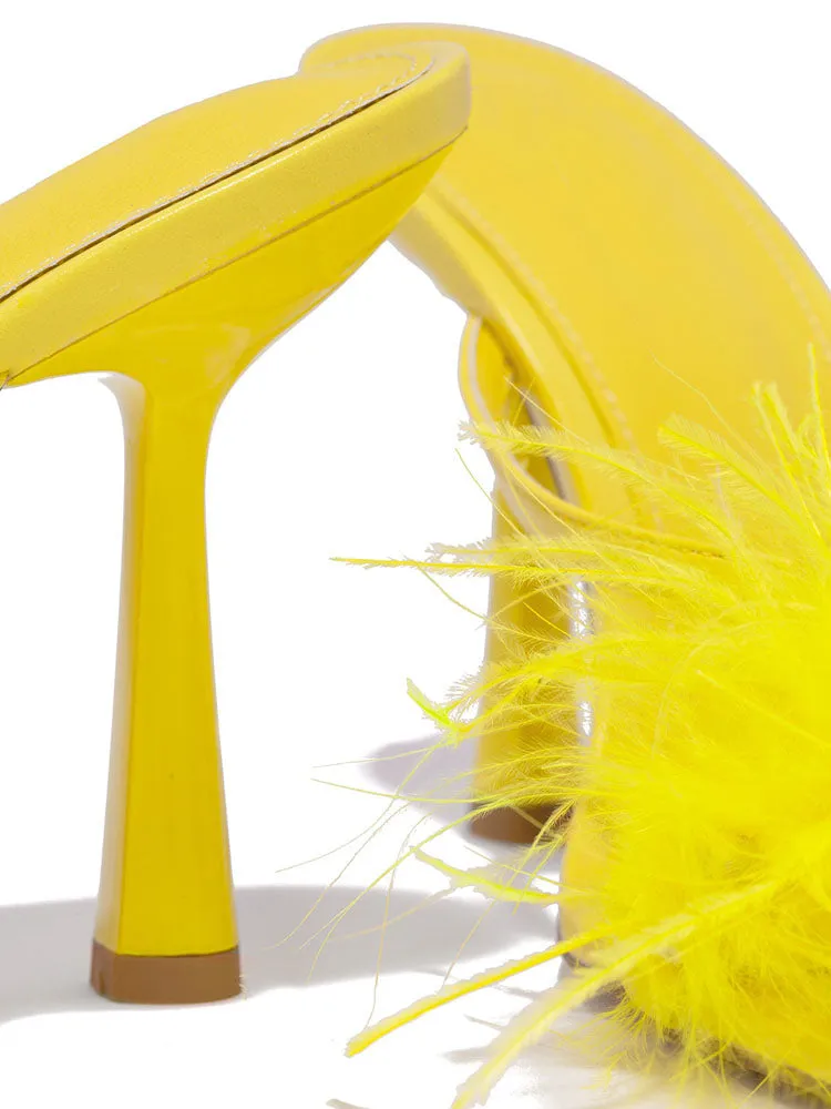 Amozae-Feather Fur High Heel Mules