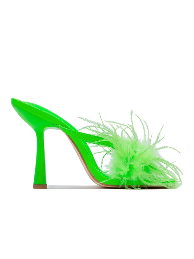 Amozae-Feather Fur High Heel Mules