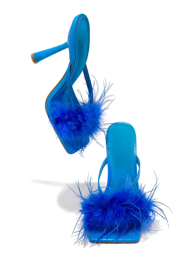 Amozae-Feather Fur High Heel Mules