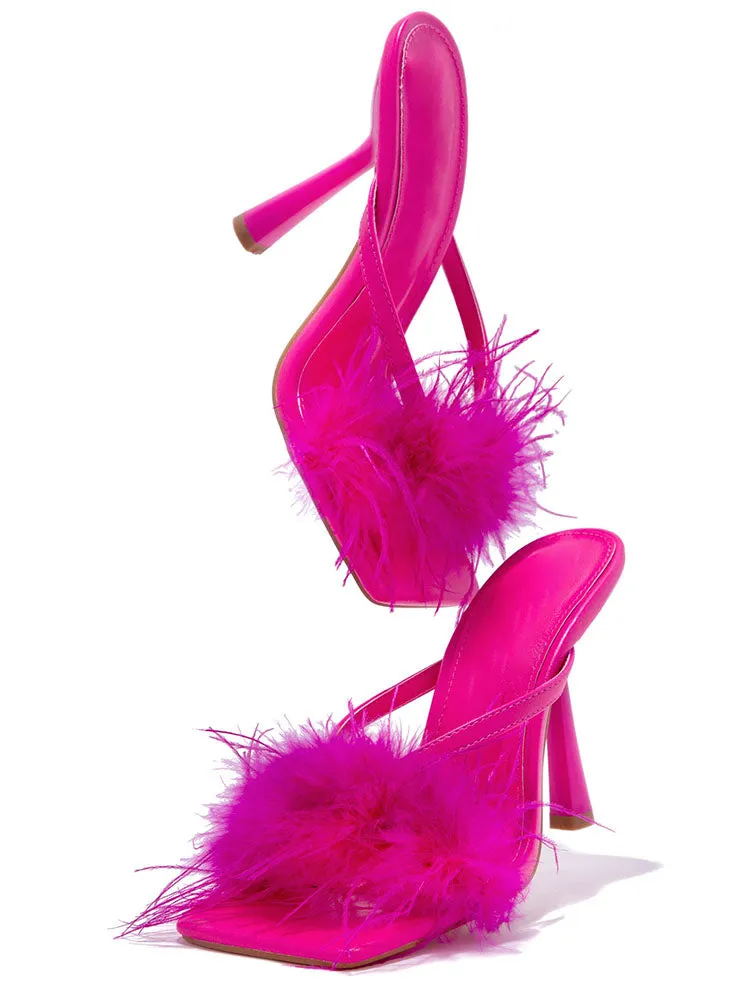 Amozae-Feather Fur High Heel Mules