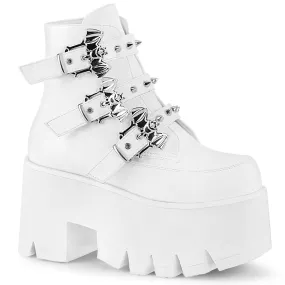 ASHES-55 Demoniacult Alternative Footwear Bat Detail White Chunky Platform Ankle Boots