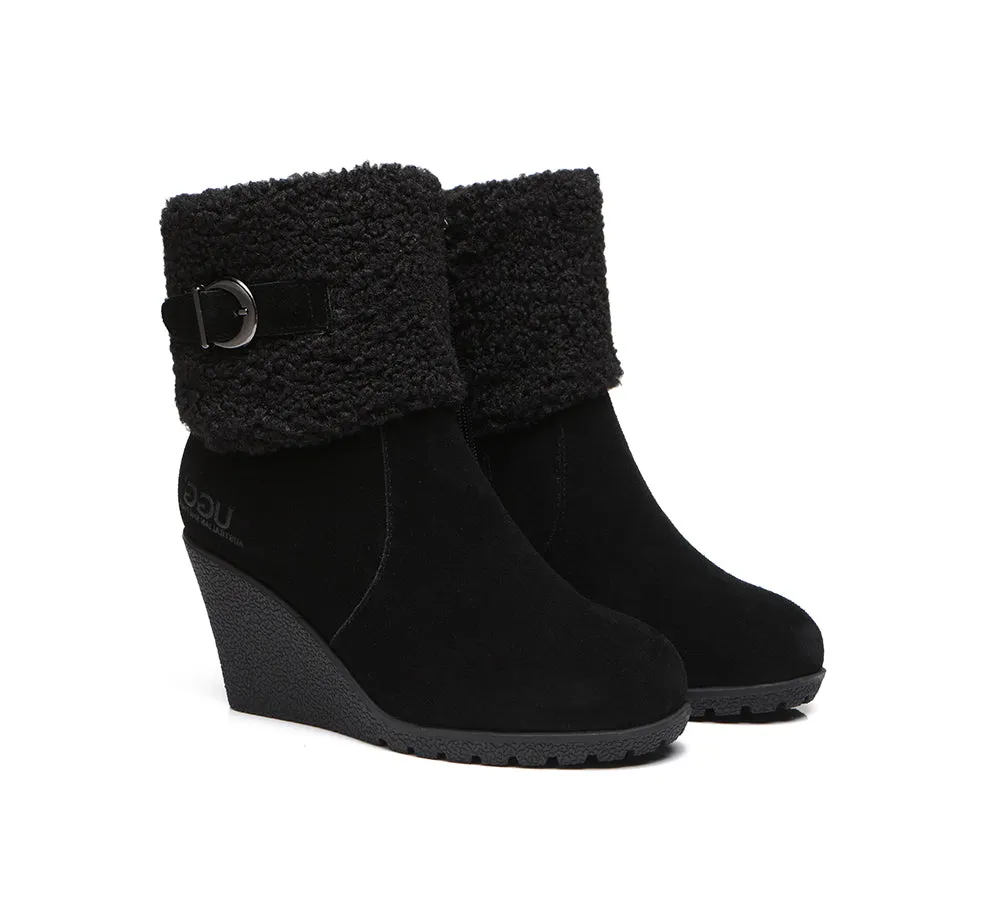Australian Shepherd® Zipper Sheepskin Shearling Wedge Fashion Boots Women Joanna