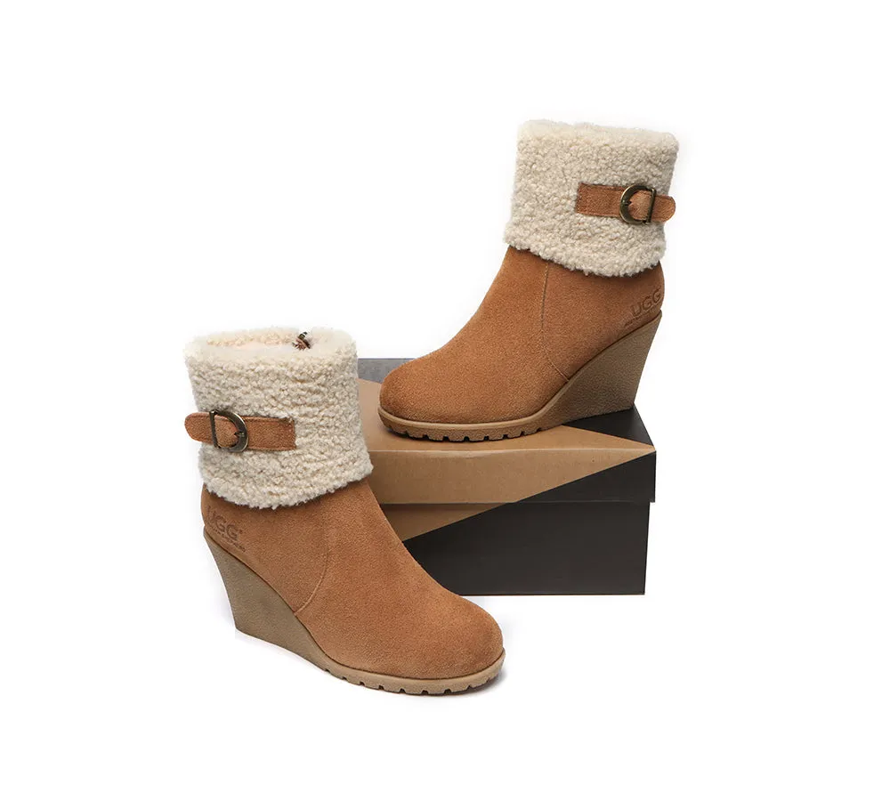 Australian Shepherd® Zipper Sheepskin Shearling Wedge Fashion Boots Women Joanna