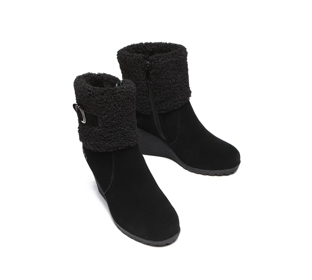 Australian Shepherd® Zipper Sheepskin Shearling Wedge Fashion Boots Women Joanna