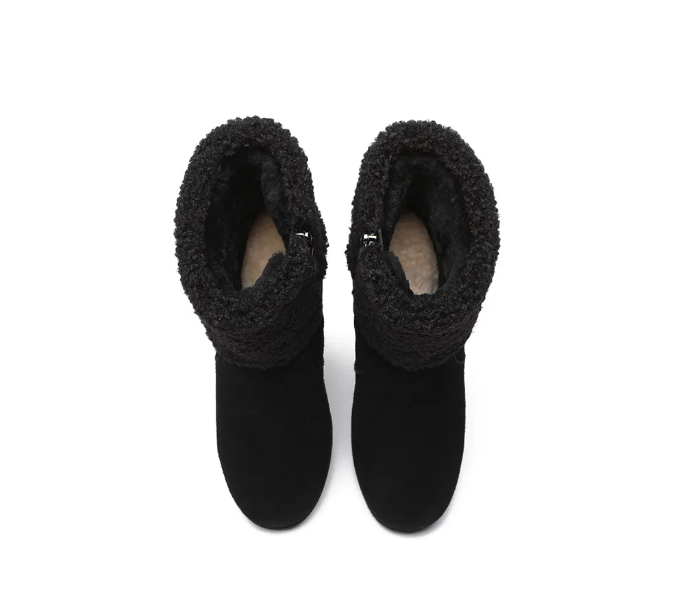 Australian Shepherd® Zipper Sheepskin Shearling Wedge Fashion Boots Women Joanna
