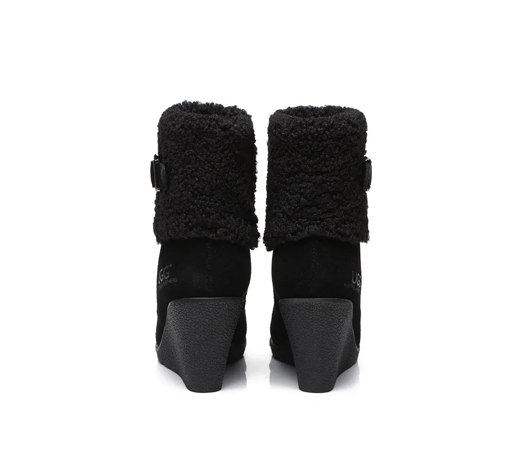 Australian Shepherd® Zipper Sheepskin Shearling Wedge Fashion Boots Women Joanna