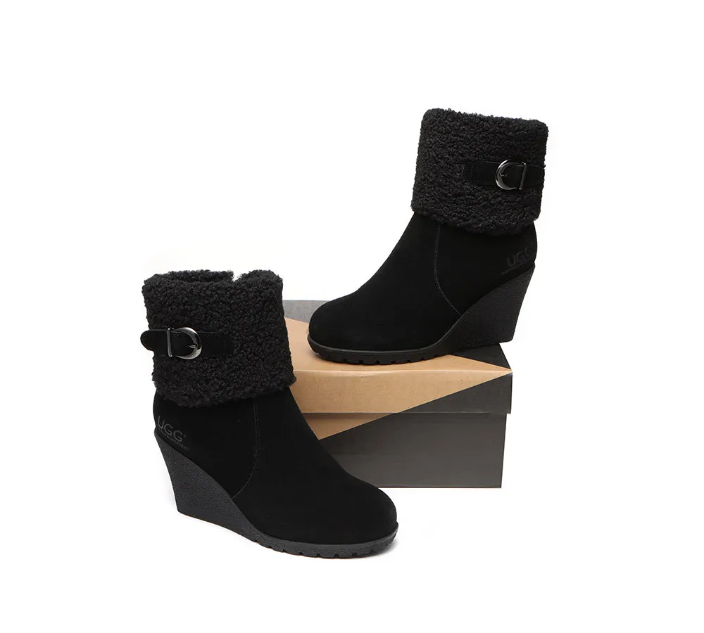 Australian Shepherd® Zipper Sheepskin Shearling Wedge Fashion Boots Women Joanna