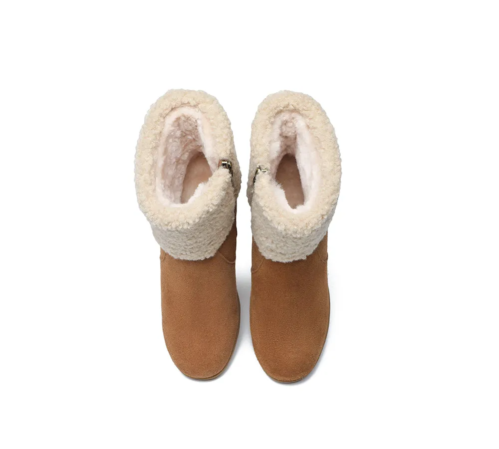 Australian Shepherd® Zipper Sheepskin Shearling Wedge Fashion Boots Women Joanna