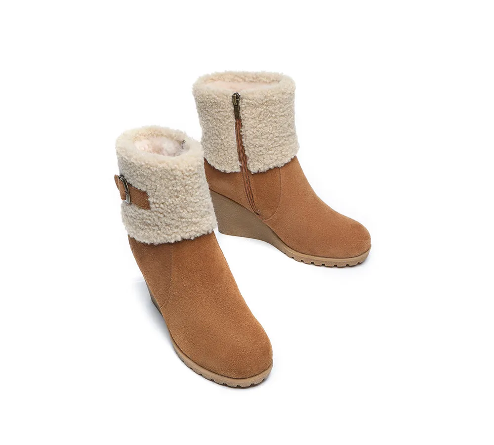 Australian Shepherd® Zipper Sheepskin Shearling Wedge Fashion Boots Women Joanna