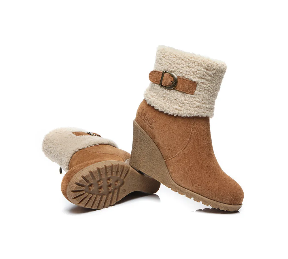 Australian Shepherd® Zipper Sheepskin Shearling Wedge Fashion Boots Women Joanna