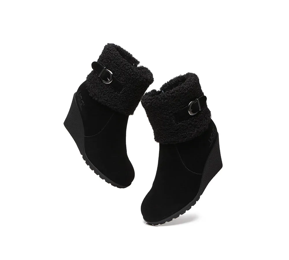 Australian Shepherd® Zipper Sheepskin Shearling Wedge Fashion Boots Women Joanna