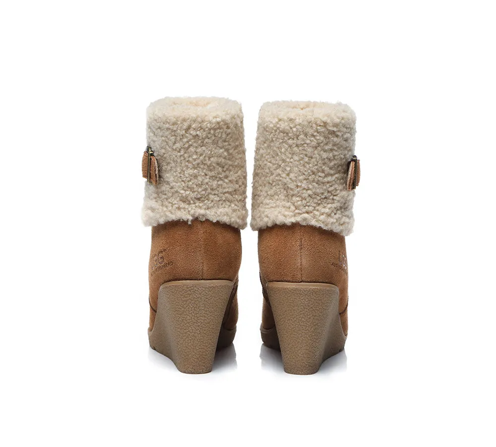 Australian Shepherd® Zipper Sheepskin Shearling Wedge Fashion Boots Women Joanna