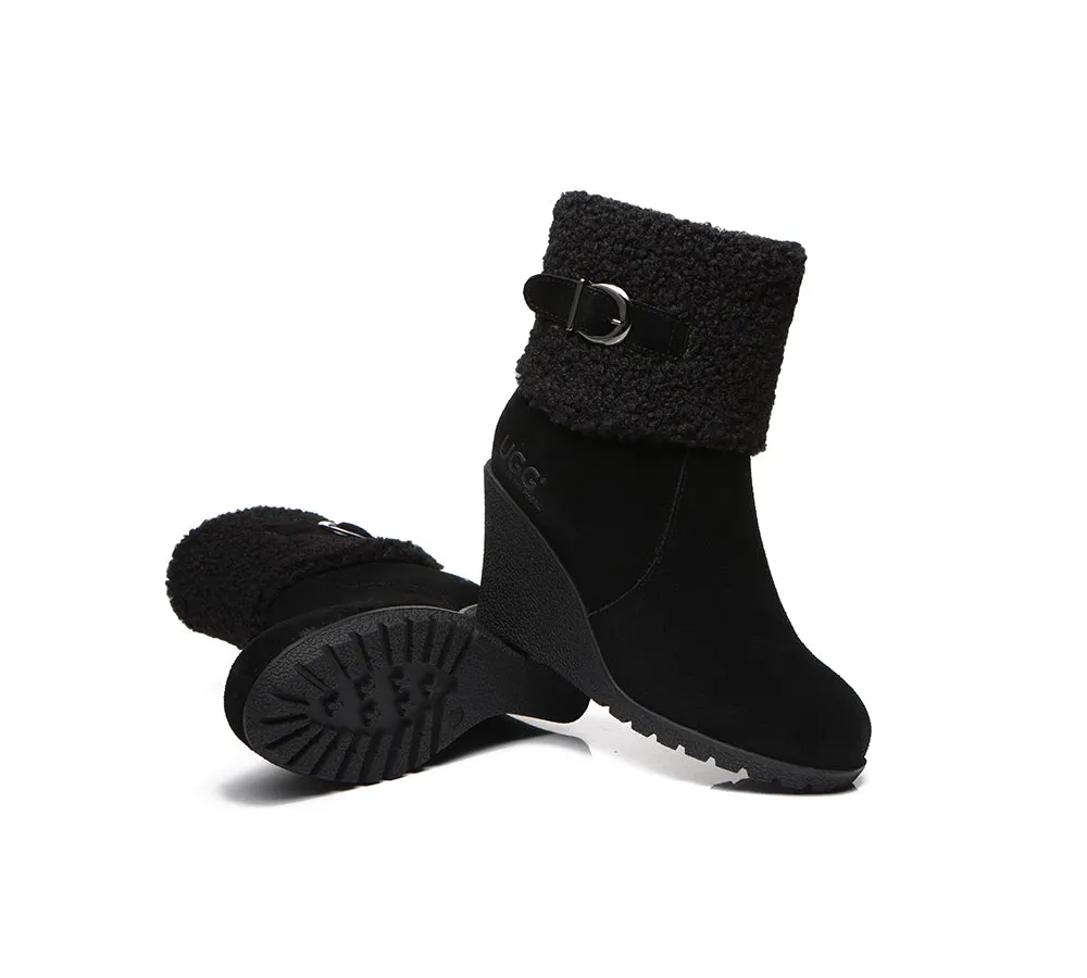 Australian Shepherd® Zipper Sheepskin Shearling Wedge Fashion Boots Women Joanna