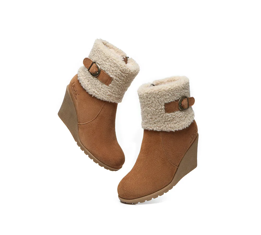 Australian Shepherd® Zipper Sheepskin Shearling Wedge Fashion Boots Women Joanna