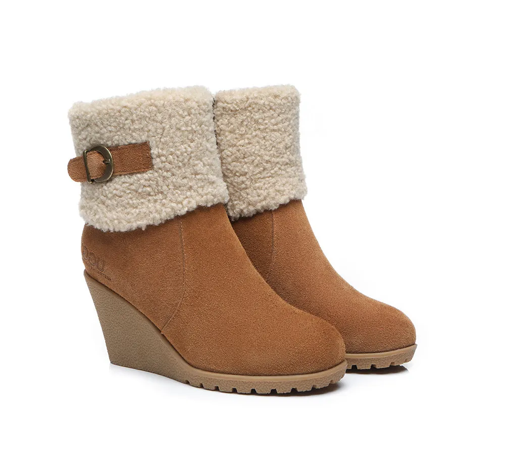 Australian Shepherd® Zipper Sheepskin Shearling Wedge Fashion Boots Women Joanna