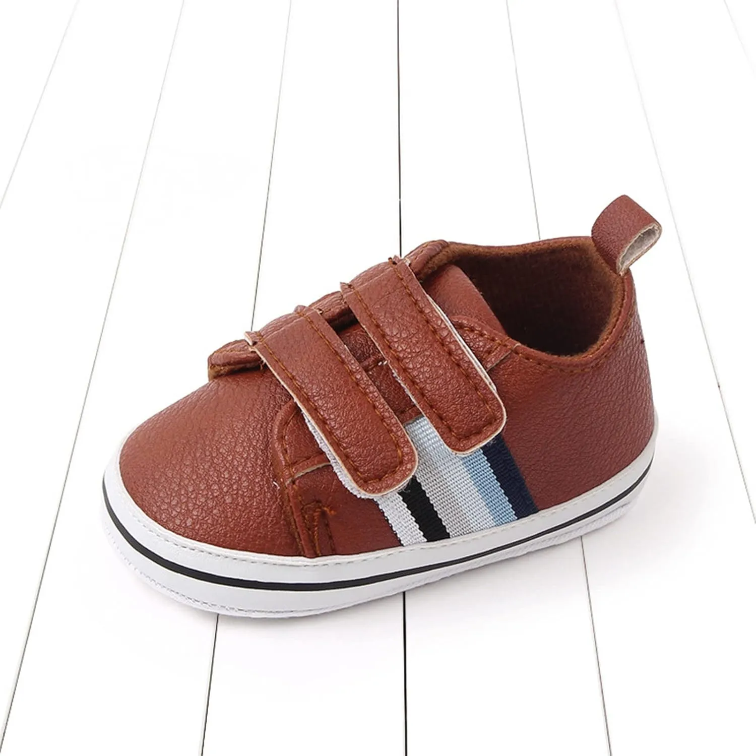 Baby Boys Girls Double Strap Leather Prewalker Sneakers Toddler Infant Anti-Slip Soft Lightweight First Step Shoes