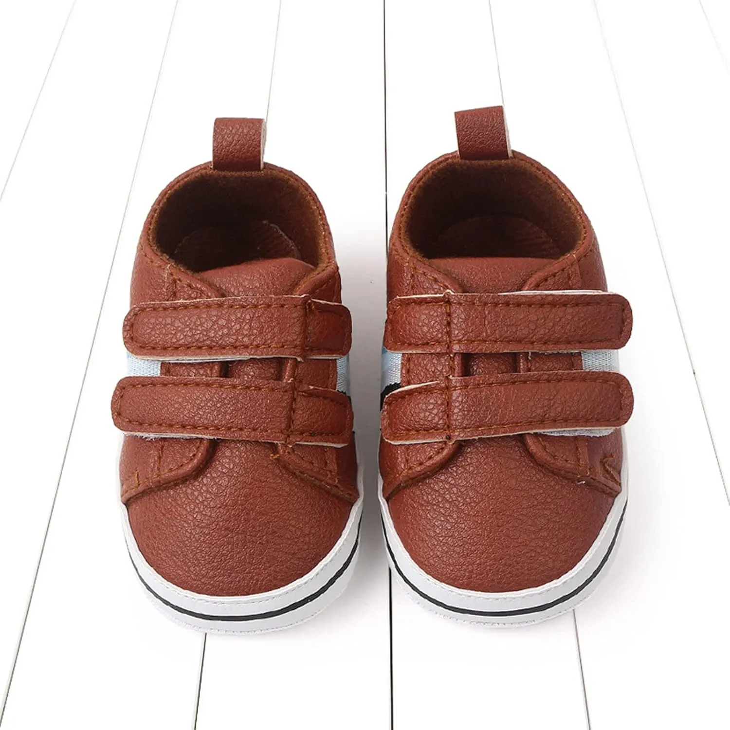 Baby Boys Girls Double Strap Leather Prewalker Sneakers Toddler Infant Anti-Slip Soft Lightweight First Step Shoes