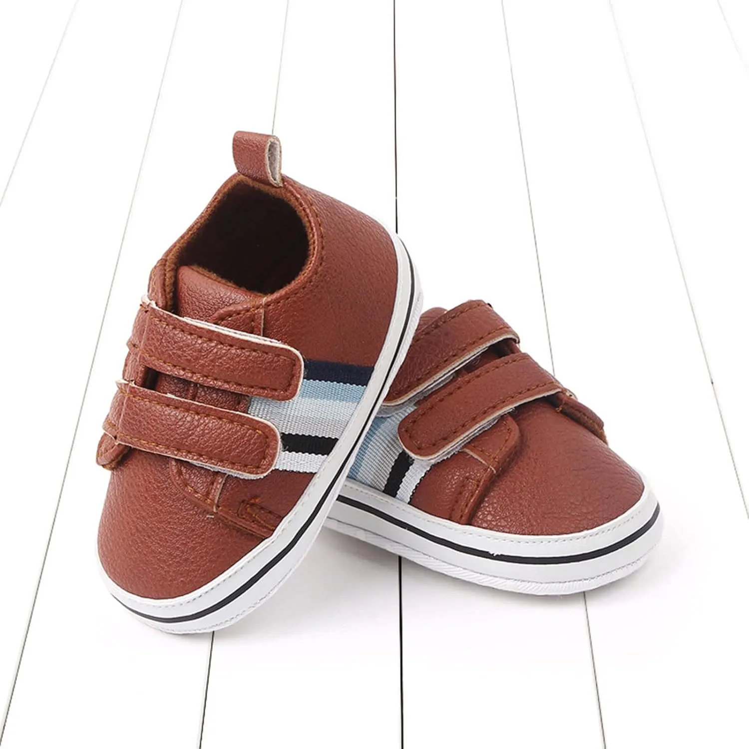 Baby Boys Girls Double Strap Leather Prewalker Sneakers Toddler Infant Anti-Slip Soft Lightweight First Step Shoes
