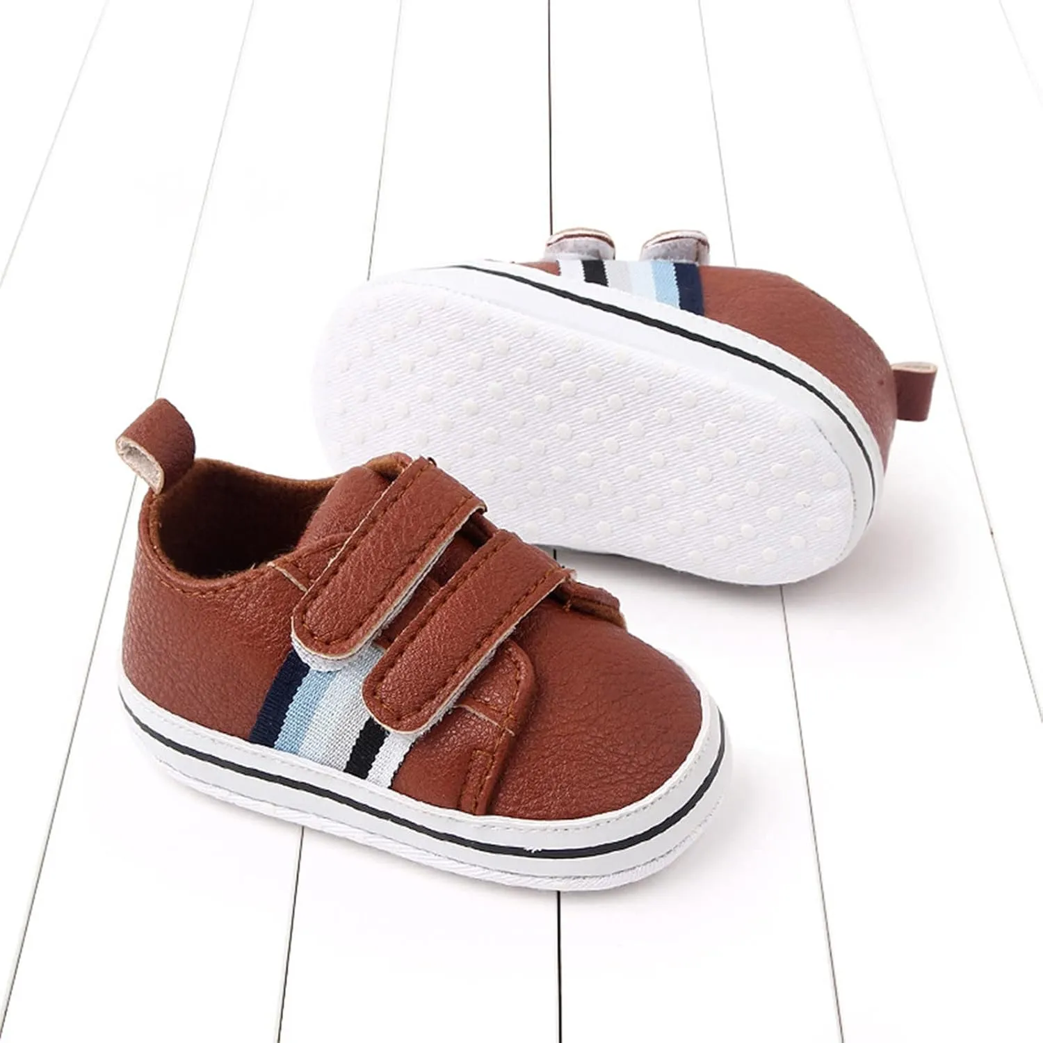 Baby Boys Girls Double Strap Leather Prewalker Sneakers Toddler Infant Anti-Slip Soft Lightweight First Step Shoes