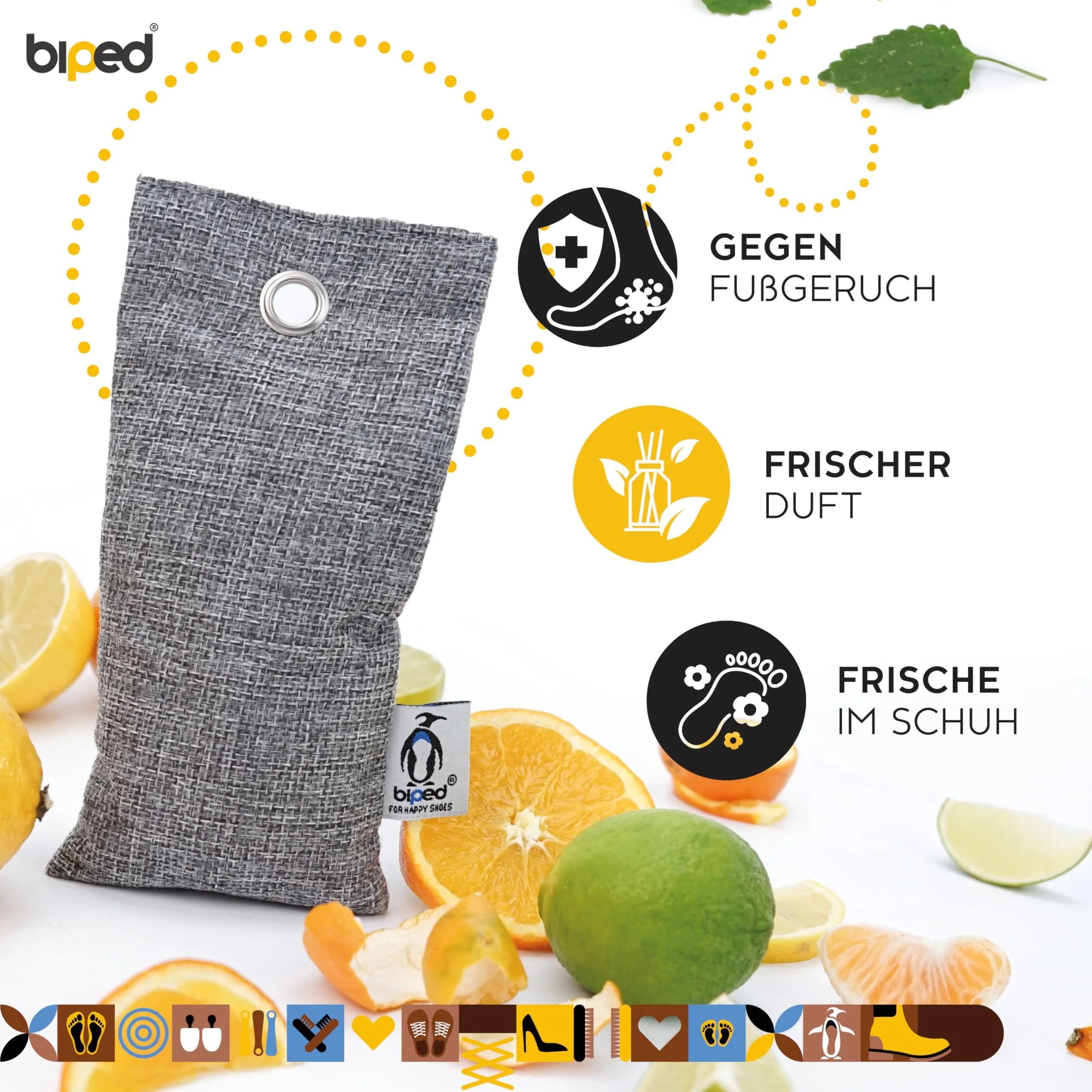 biped FRESH! Shoe deodorant against odor and sweat - shoe cushion with bamboo activated carbon and citrus scent - odor remover for all shoes and sports bags z2812 (6 pieces) 1 piece (pack of 6)