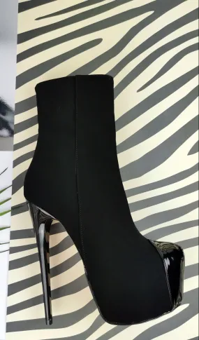Black Suede Patent Detail Ankle Boots