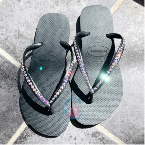 Black Thin Strap Havaianas/Crystal AB - 1 Row *