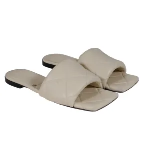 Bottega Veneta Women Intrecciato Lido Sandal White  Leather Flats