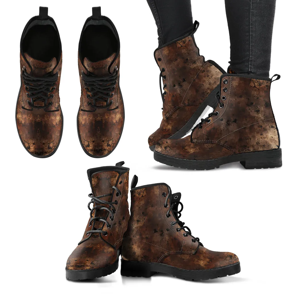 Brown Distressed Grunge Women's Vegan Leather Combat Boots