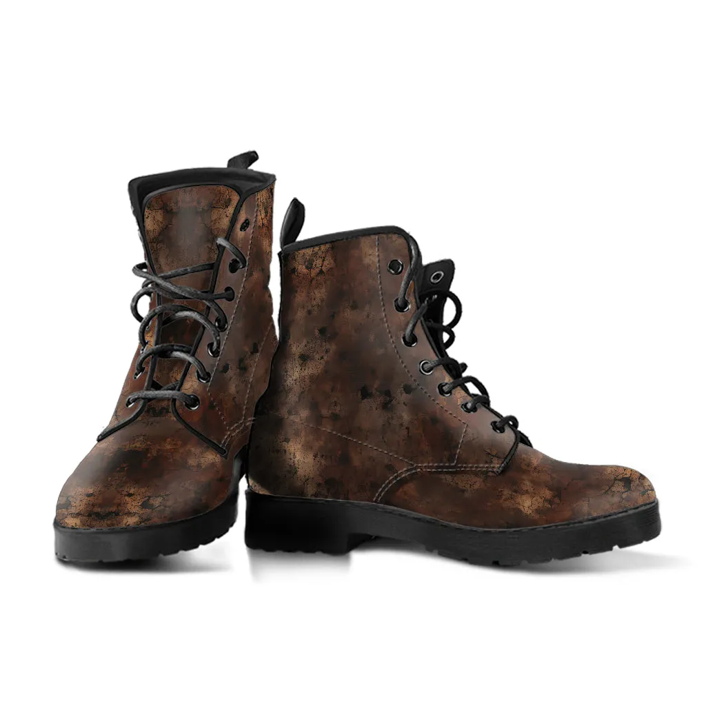 Brown Distressed Grunge Women's Vegan Leather Combat Boots
