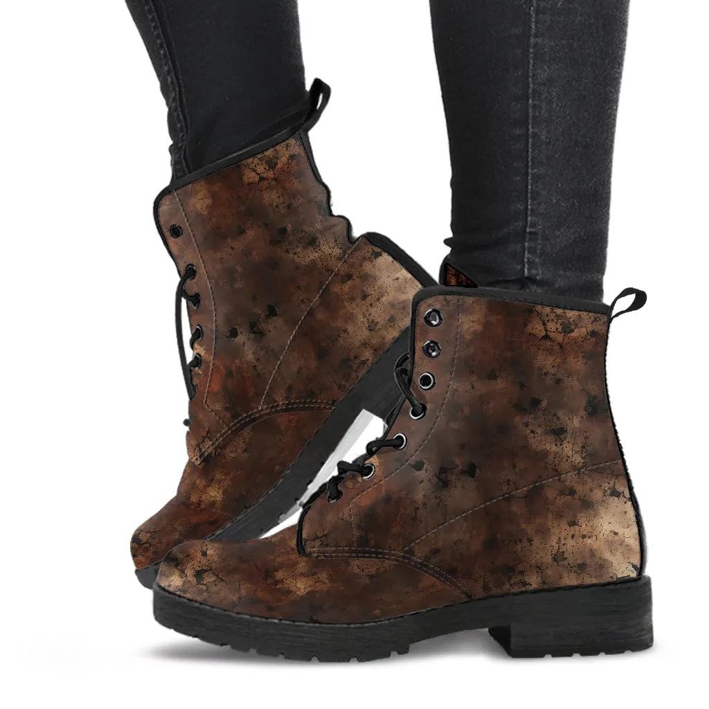 Brown Distressed Grunge Women's Vegan Leather Combat Boots