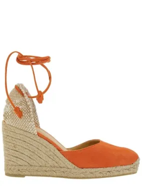 'Carina' Orange And Beige Espadrilles With Wedge And Closed Toe In Canvas And Suede Women