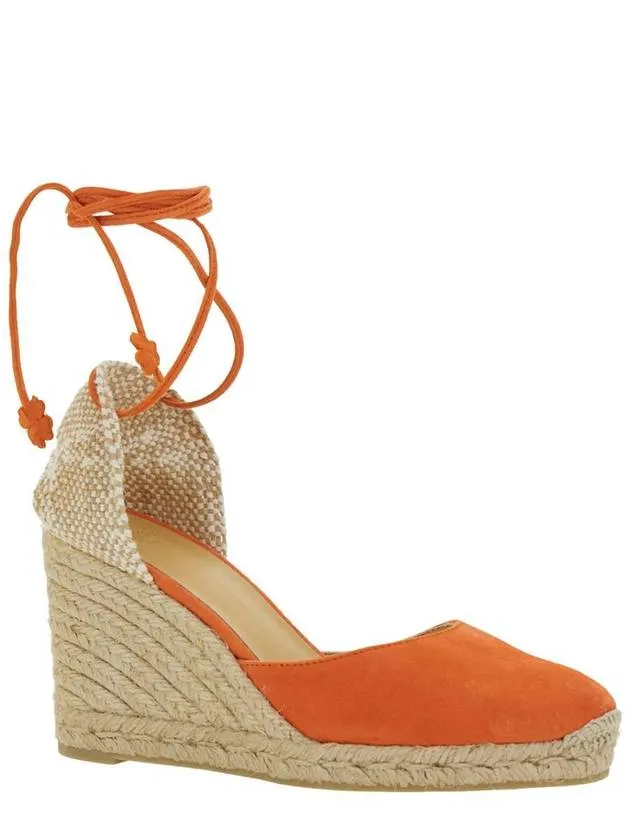 'Carina' Orange And Beige Espadrilles With Wedge And Closed Toe In Canvas And Suede Women