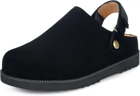 Clogs for Women Platform Clogs Slippers Classic Suede Leather Mules with Arch Support Comfortable Slip-on Sandals Shoes for Indoor Outdoor