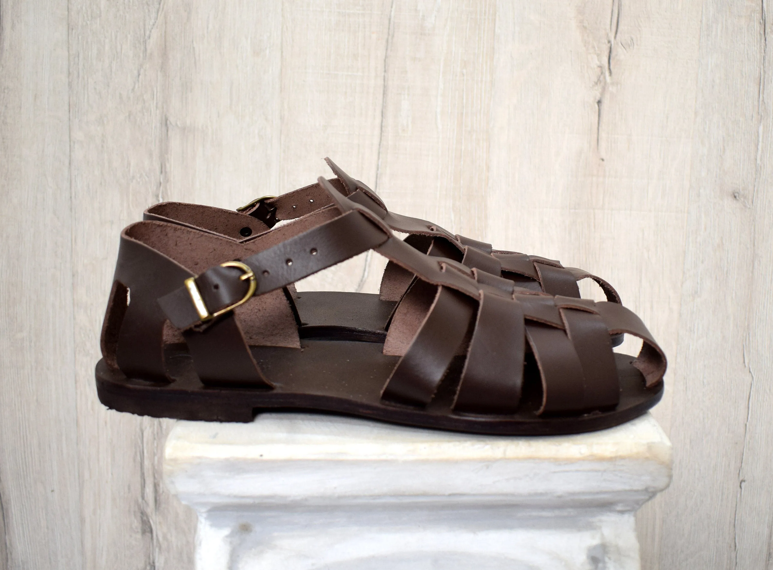 Closed toe Men Fisherman sandals Handmade greek leather sandals. Spartasandals. Poseidon.