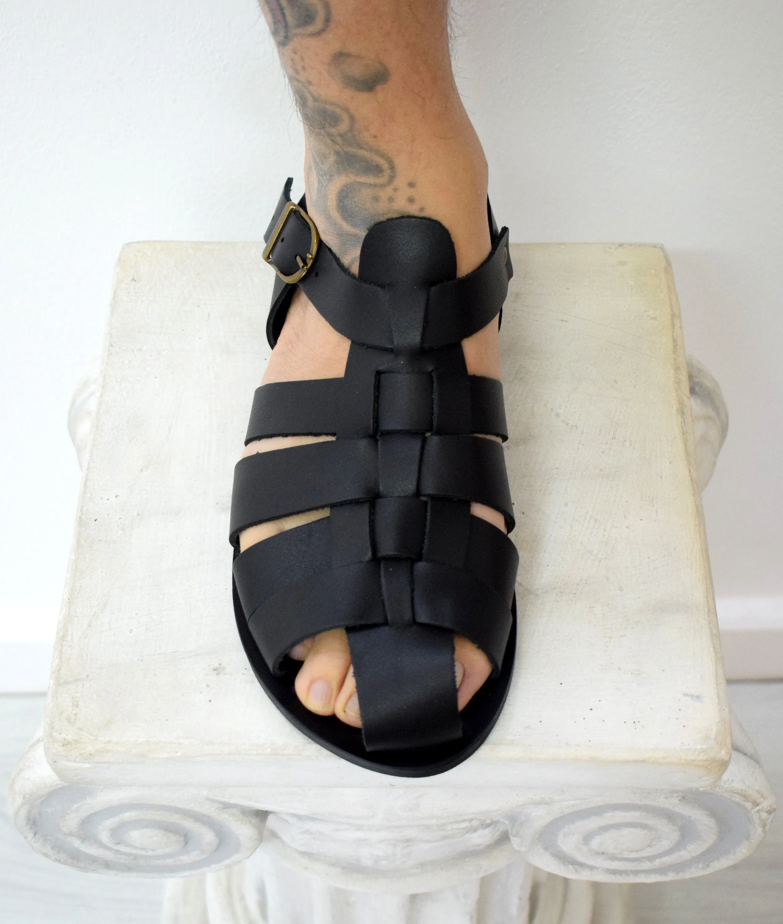Closed toe Men Fisherman sandals Handmade greek leather sandals. Spartasandals. Poseidon.