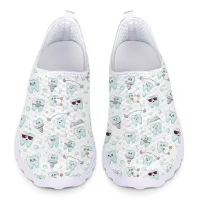 Cute Teeth Pattern Women Flats Shoes Air Mesh Breathable Summer Slip On Sneakers Nursing Shoes for Girl Zapatos mujer