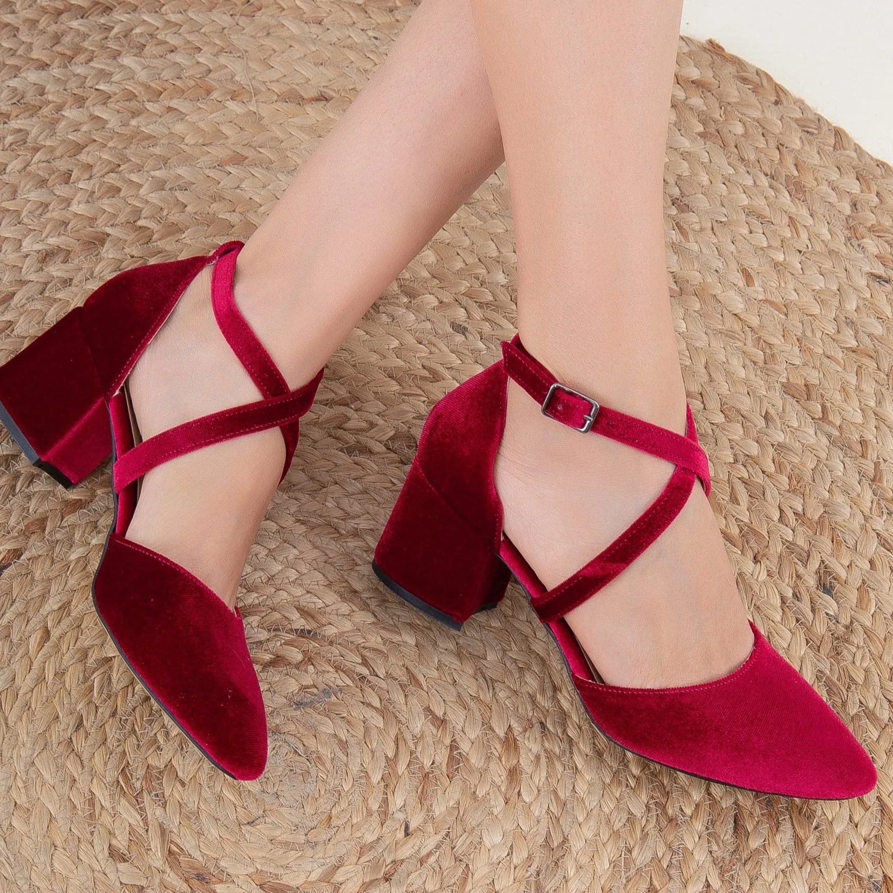 Dolly - Burgundy Velvet Shoes