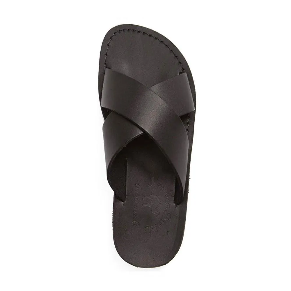 Elan - Leather Cross Strap Sandal | Black