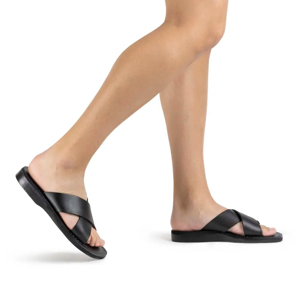 Elan - Leather Cross Strap Sandal | Black