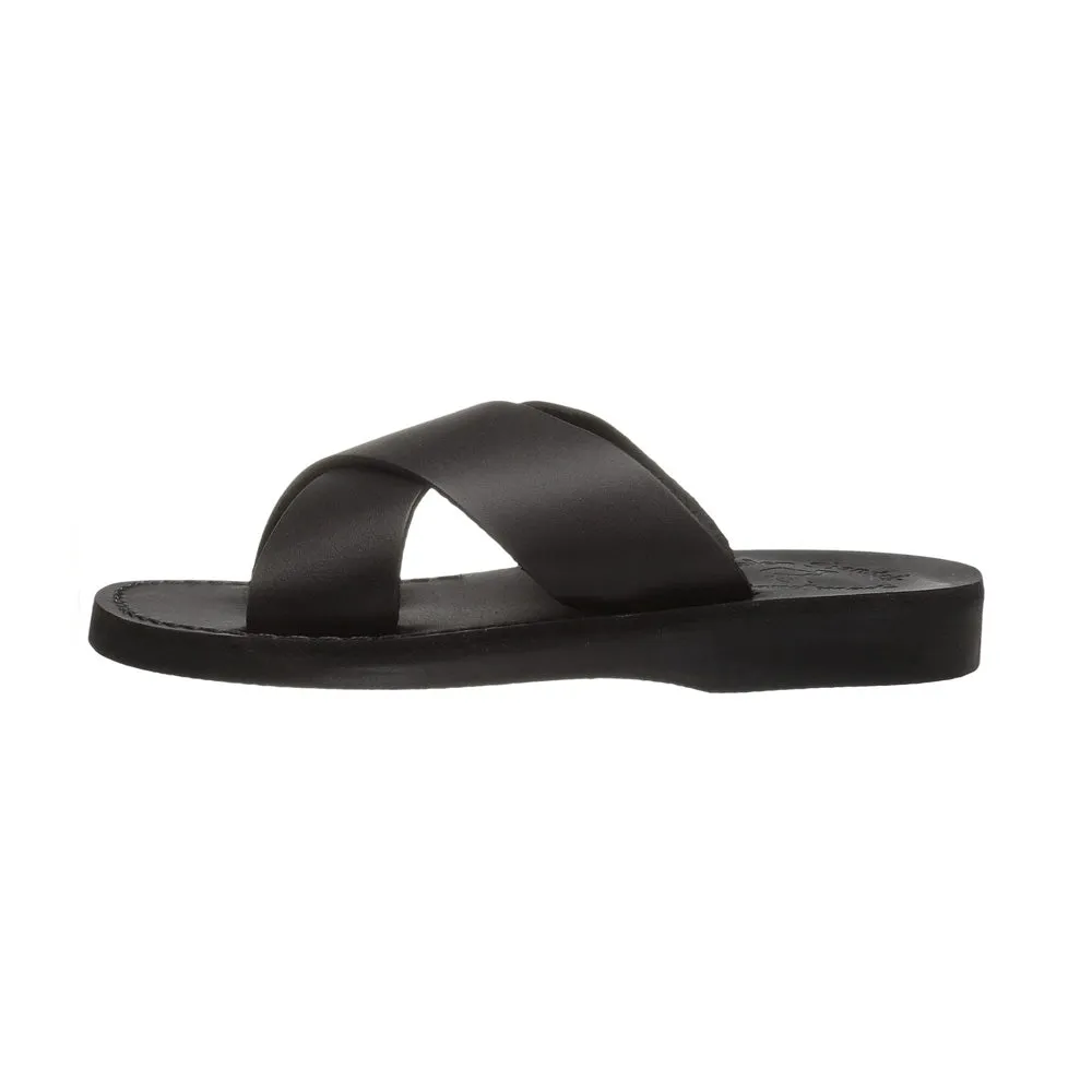 Elan - Leather Cross Strap Sandal | Black