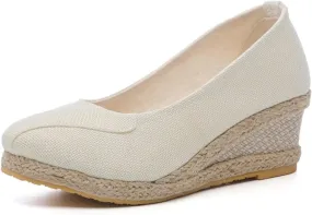 Espadrilles Wedges for Women Platform Sandals Closed Toe Comfortable Wedge Pumps Shoes, Breathable Slip On Woven Wedges Fashion Elegant Espadrille Platform Sandals