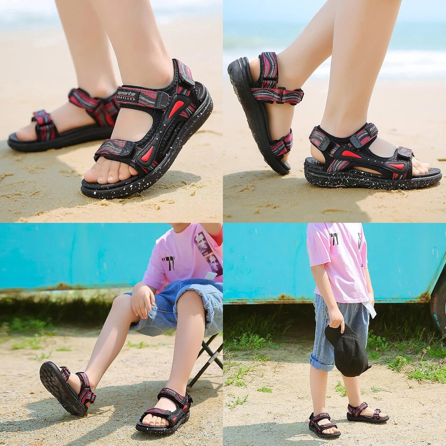 FLIOZY Kids Adjustable Straps Summer Sandals Boys Light-Weight Open Toe Sport Sandals Youth Outdoor Water Sandal