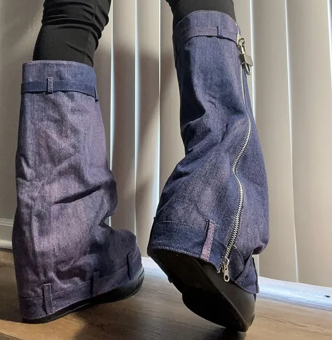 Fold Over Drapey Jeans Boots Brook-4