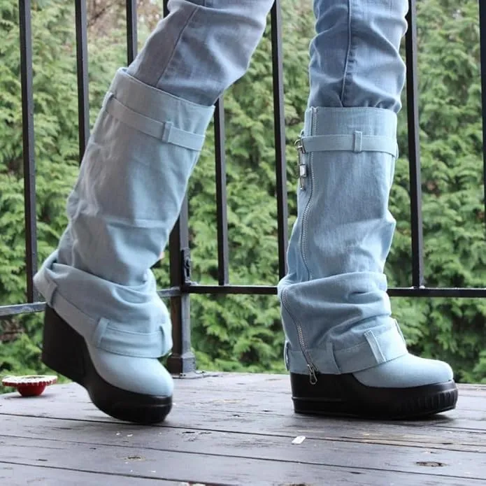 Fold Over Drapey Jeans Boots Brook-4