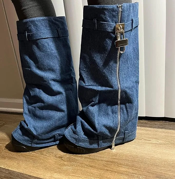 Fold Over Drapey Jeans Boots Brook-4
