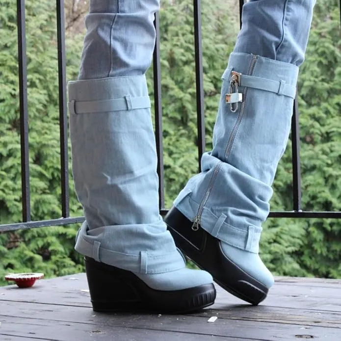 Fold Over Drapey Jeans Boots Brook-4